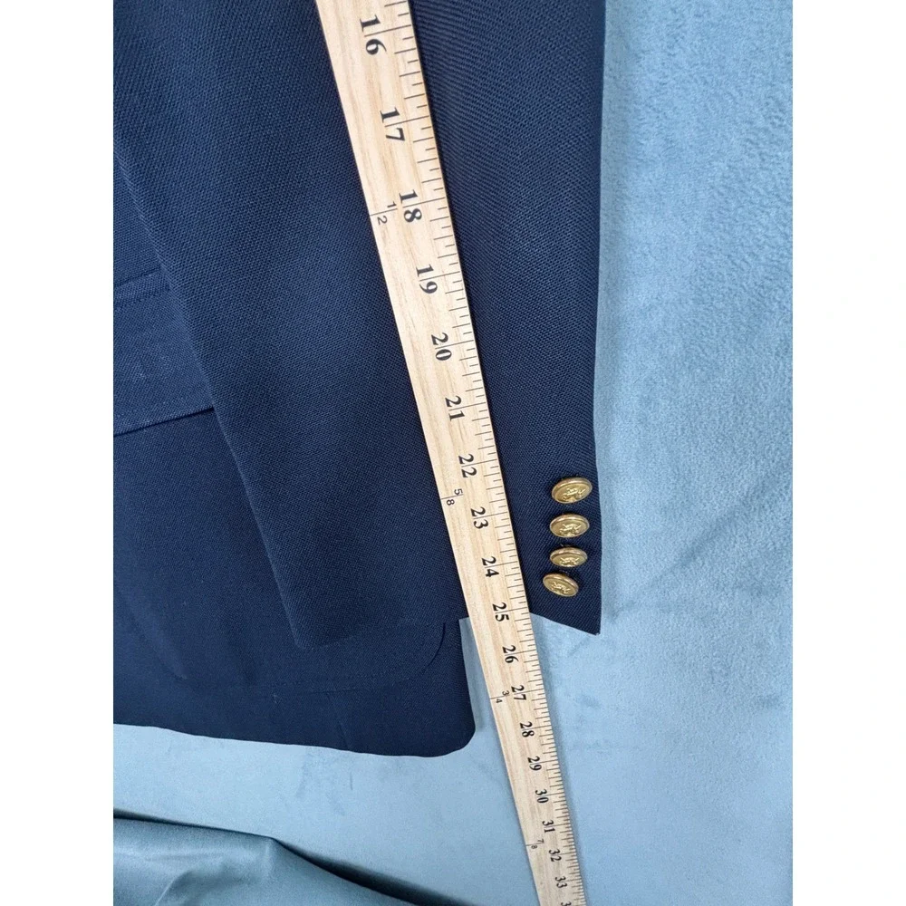 Chaps Ralph Lauren Mens Navy Blue 42R Blazer Gold Crest Buttons Hopsack Jacket